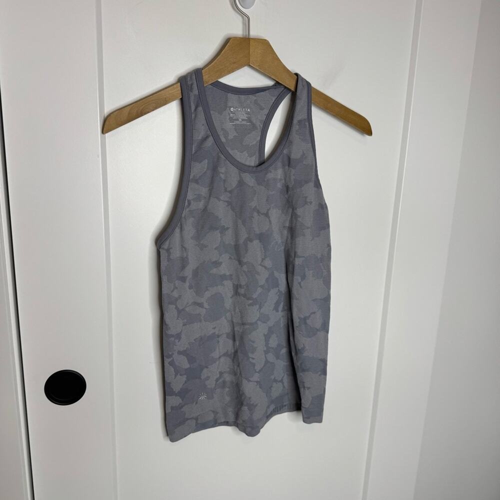 Athleta Speedlight Gray Floral Print Seamless Knit Racerback Tank Top Size XS